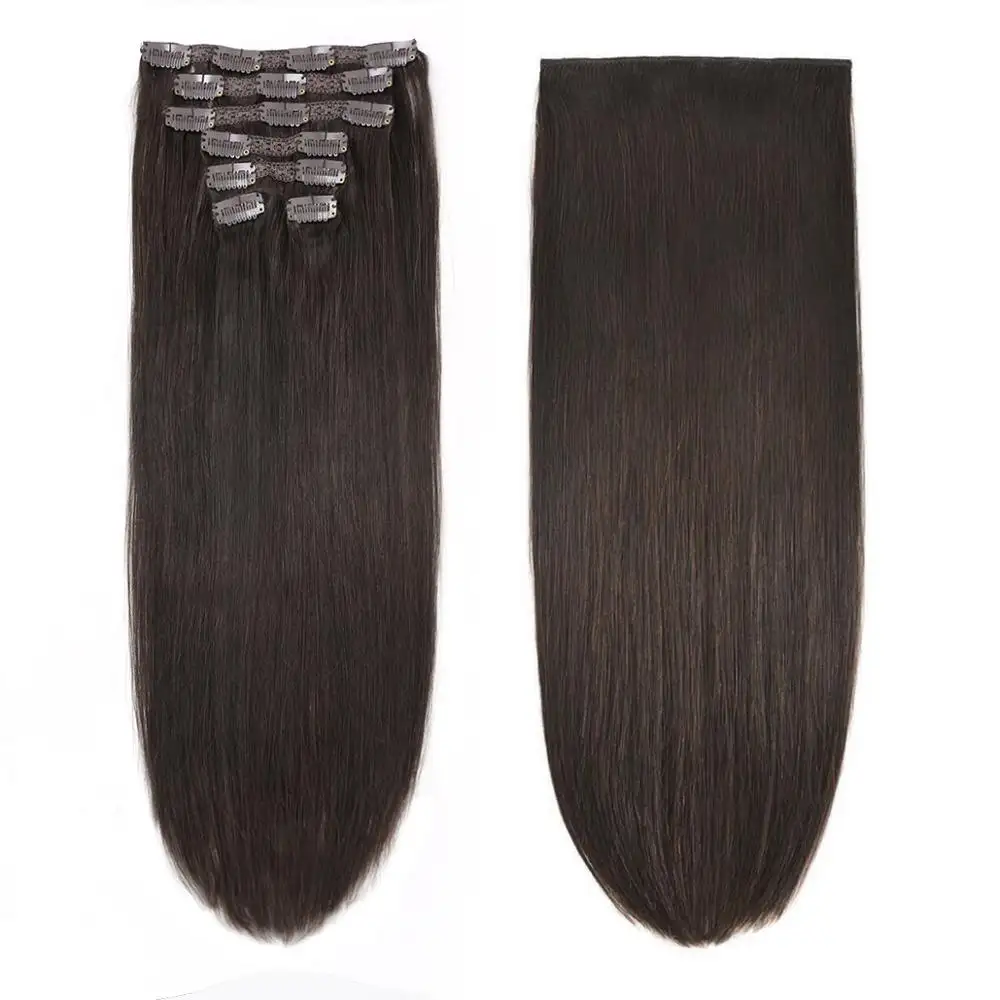 Factory Wholesale Dark Brown Color 100% Peruvian Virgin Long Hair Curly Clip in Human Hair Extension