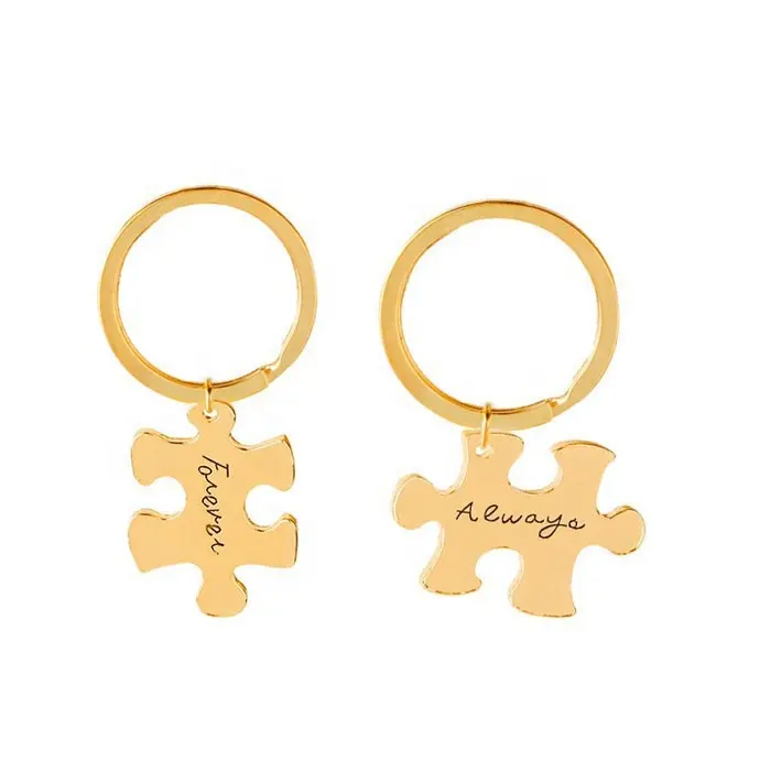 Hot Sale Cheap Valentine Gift Key Holder Type Creative Puzzle Shape Custom Logo Metal Couple Keychain