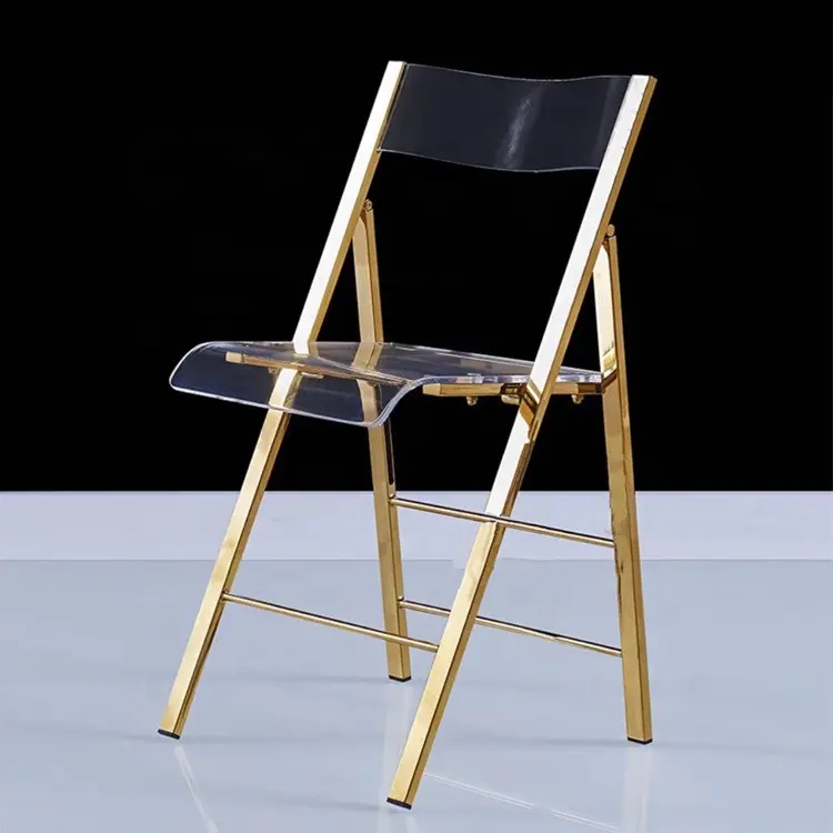 2019 Newest Quality guarantee stainless steel frame gold acrylic folding chair for events