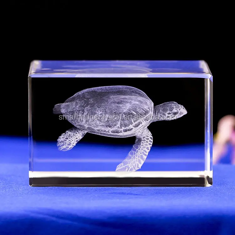 الجملة مخصصة السلاحف الحيوانات هدايا 3d الليزر كريستال منقوش كتلة