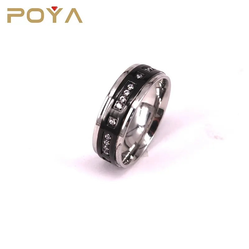 POYA-Anillo de titanio negro con gemas de zirconia cúbica, anillo de boda con gemas de zirconia cúbica pulidas de 8mm, para hombres y mujeres