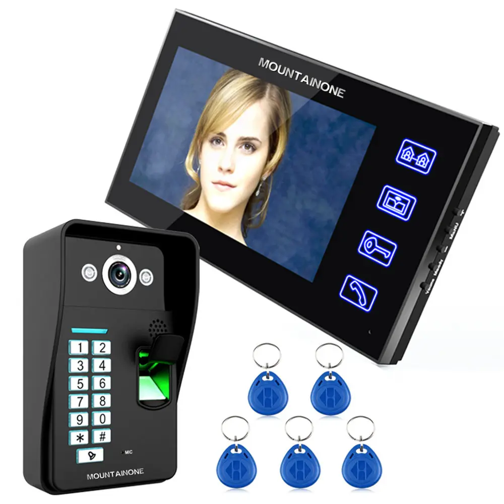 Toccare il Tasto 7 "Lcd Video Telefono Del Portello Citofono Con Incantevoli impronte digitali di controllo di accesso di Impronte Digitali 1 Camera + 1 Monitor