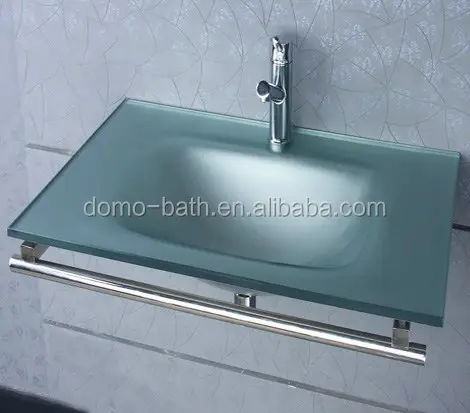 Popüler kamu banyo DOMO ticari buzlu koyu temperli cam lavabo