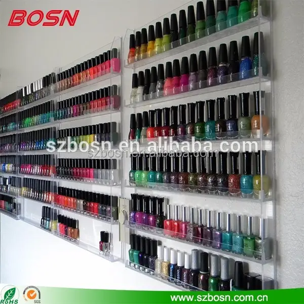 BOSN ขนาดใหญ่ติดผนังอะคริลิคเล็บน้ำมันจอแสดงผล Perspex เครื่องสำอาง Stand