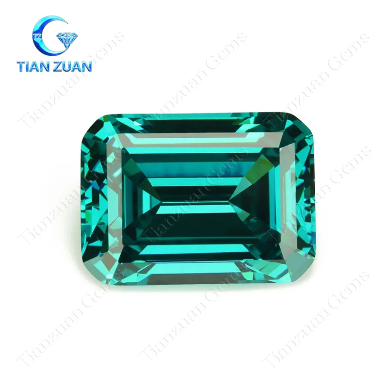 6A + Blue-Green Màu Hình Chữ Nhật Emerald Cut Cubic Zirconia Để Cắt Máy