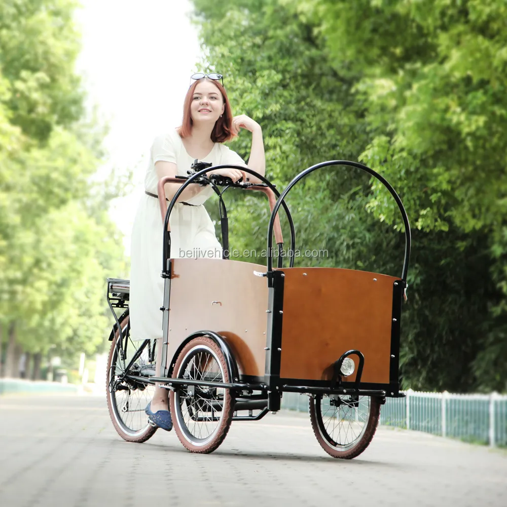 CE Bakfiets Gia Đình Phía Trước Tải Hàng Ba Bánh 3 Bánh Xe Gắn Máy Với Cabin Hộp Nhà Máy