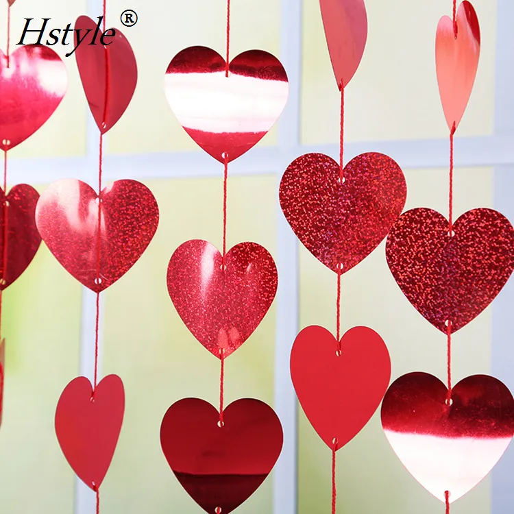 6Pcs/Pack Valentines Day PVC Red Hearts Hanging String Decorations SD012