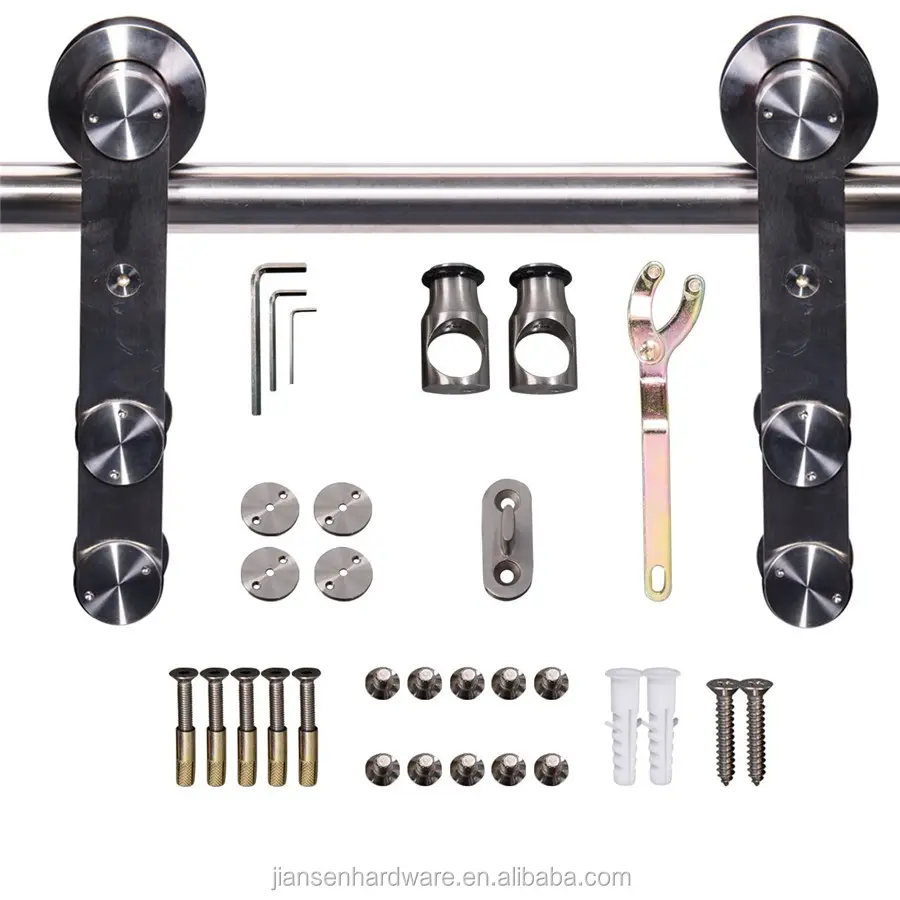 Top Montado J Forma Rolo Aço Inoxidável Deslizante Porta De Celeiro Hardware Kit Sistema De Chuveiro Para Porta De Madeira Ou Porta De Vidro