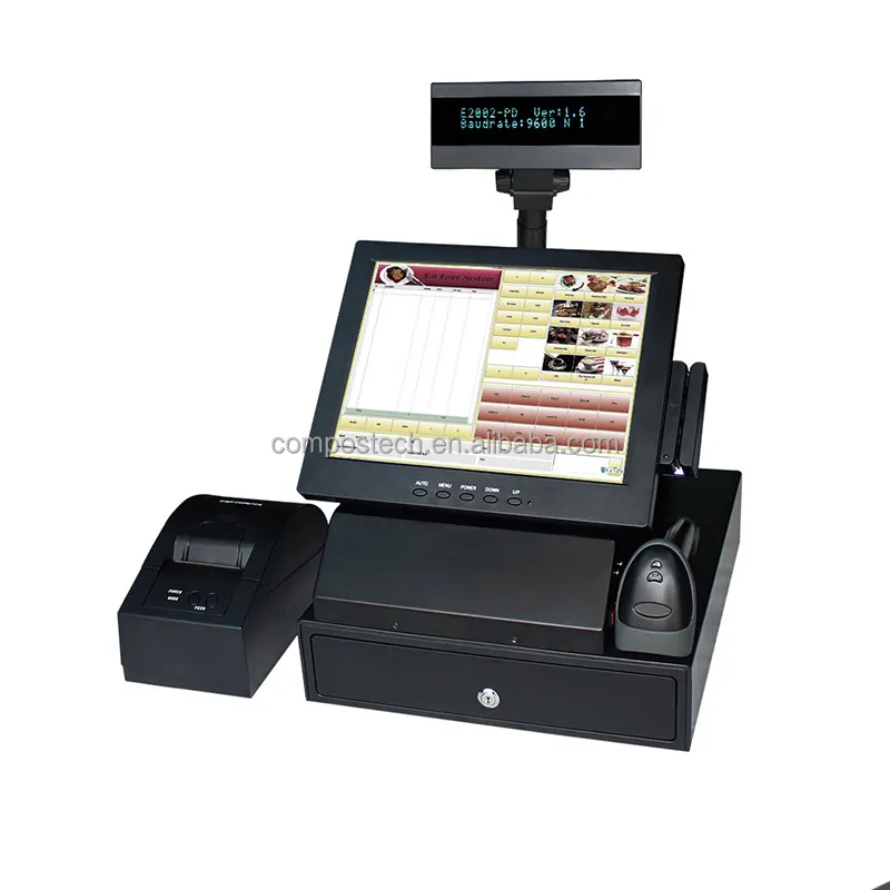 Barato Pos máquina de dinero en efectivo de los registros de suministro del fabricante 12 'todo en una pantalla táctil sistema para restaurante