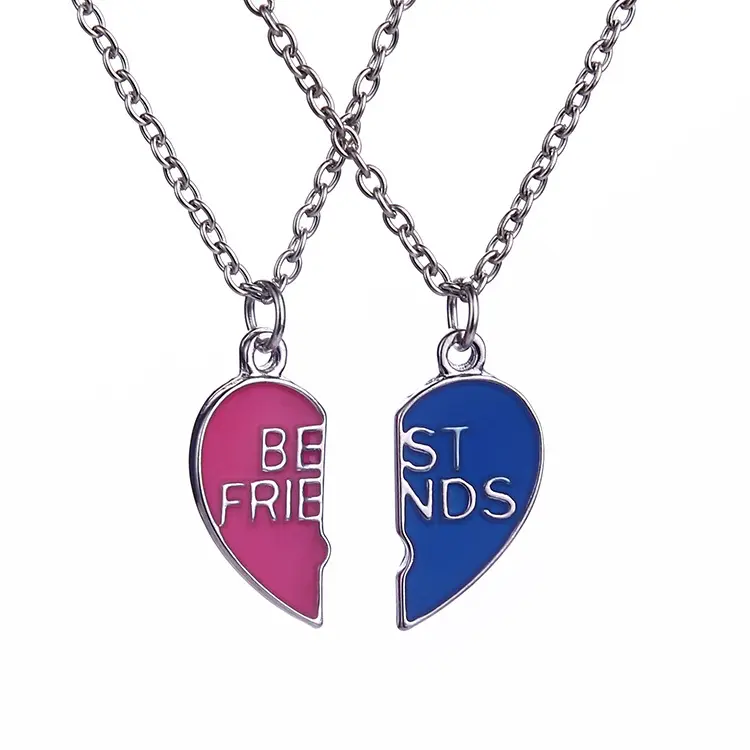 Collares con colgante de la Amistad Corazón Roto mejores amigos tallado rojo azul medio recuerdo regalo para amigo venta al por mayor