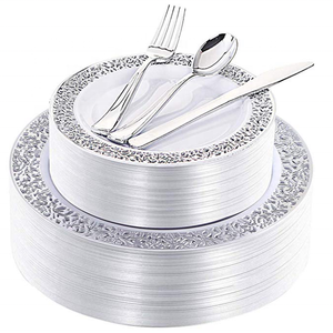 厂家直销一次性婚宴银色塑料餐盘套装 - Product Image 6