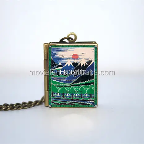 De Hobbit Miniatuur Boek Medaillon Ketting sleutelhanger zilver & Brons tone boek sieraden