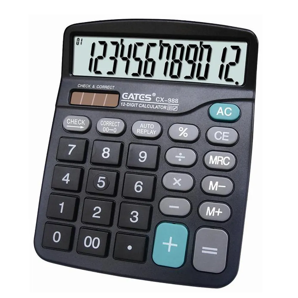 Eates CX-988 ferramenta geral 12 dígitos, calculadora de bateria de fonte de energia solar