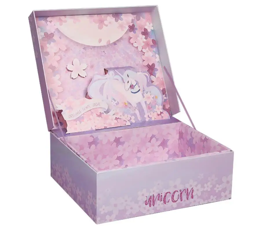 Cuistom Design licorne fille coeur 3D luxe Art papier emballage cadeau boîte valise pour mariage faveur bébé anniversaire chocolat