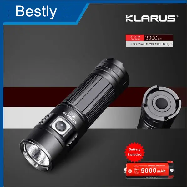 KLARUS-linterna LED G20 recargable por USB, con batería de 26650, 3000 lúmenes, XHP70, N4, interruptor Dual