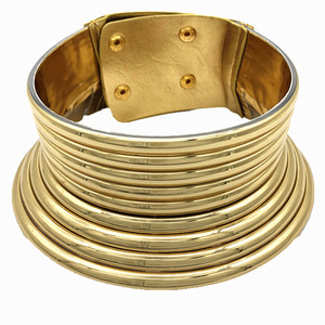 Gold Tone Okoye Snap Chunky Leather Choker Collar <strong>Gothic</strong> Punk African Egypt Style Women's Fashion Wedding Anniversary <strong>Gifts</strong> - Product Image 1
