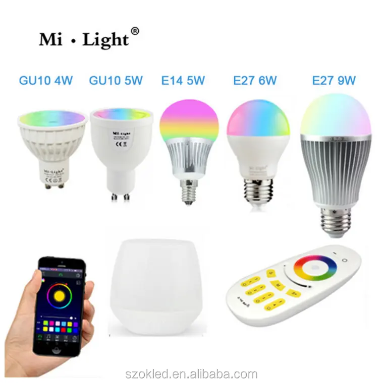 Yeelight — ampoule Led Milight, 4W 5W 6W 9W GU10 E27 E14 RGBW RGBWW, lampes, sans fil Wifi, boîte de contrôle, 4 zones 2.4G, télécommande RF