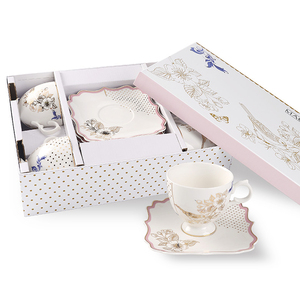 优雅的设计套4骨瓷杯咖啡茶杯和茶碟 - Product Image 1