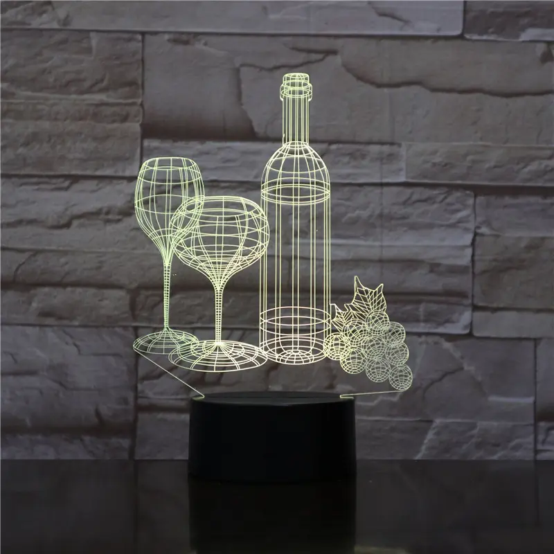 Wine Glass Bottle Grapefruit 3D Optical Illusion Table Light Mood Lamp Touch Remote Control 7 Colors Home Light 3d lamp
