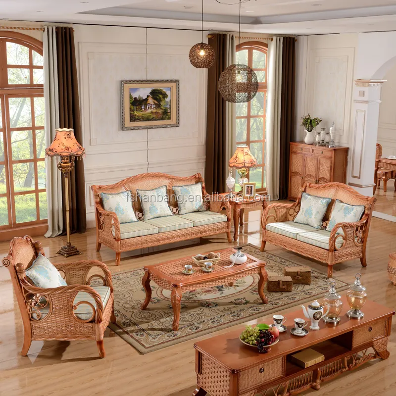 2015 interno di alta qualità 1+2+3 divano con bracciolo vintage rattan greggio di canna mobili per il salone