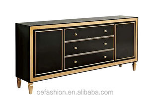 OE-FASHION 古董新经典黑色客厅木制储物柜橱柜家具 4 门 - Product Image 6