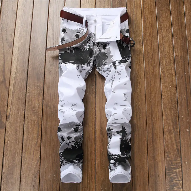 Jeans imprimés à la mode pour hommes Skinny Slim Fit Zipper Denim Pant Détruit Effiloché Pantalon Denim Pantalon Y11045