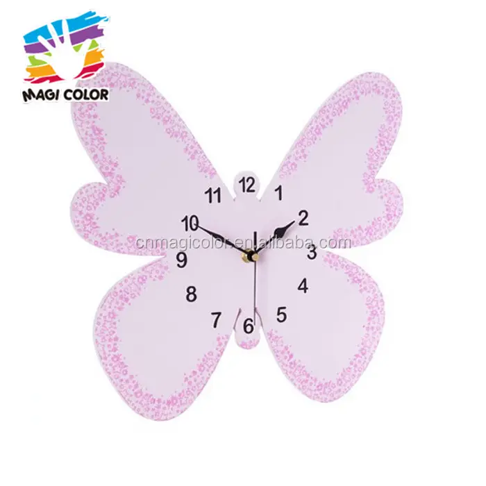 ساعة حائط خشبية وردية اللون للأطفال بسعر الجملة ساعة حائط للأطفال بتصميم أفضل ساعة حائط خشبية جديدة للأطفال W09D019