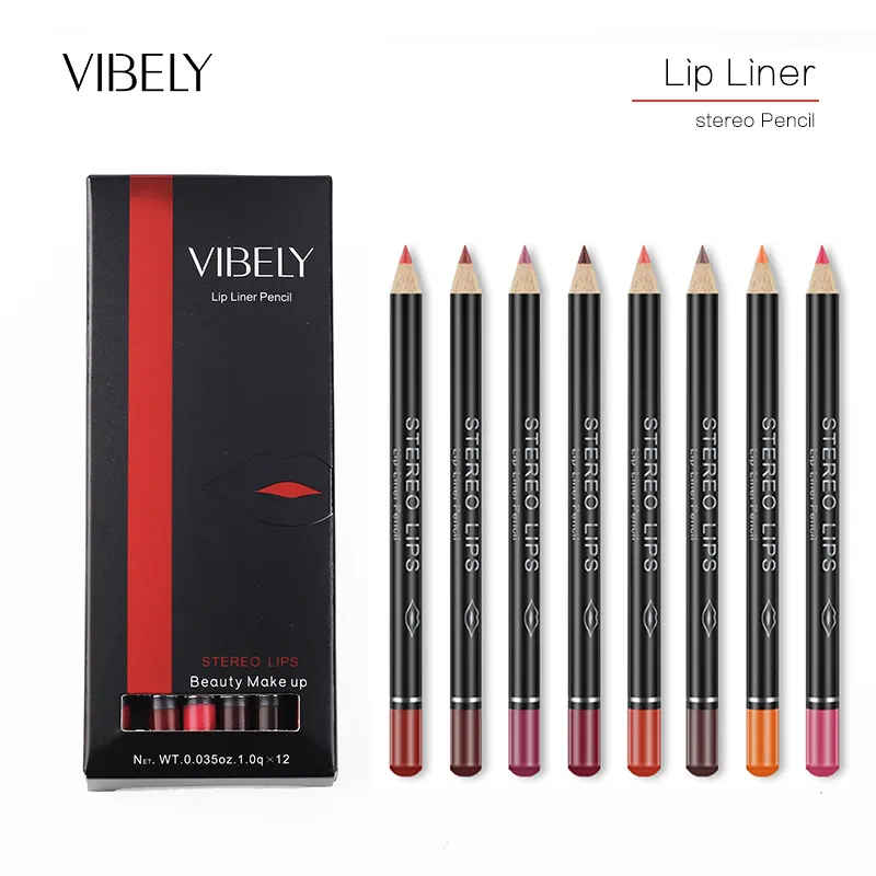 VIBELY-Lápiz Delineador de labios, 12 colores, resistente al agua, cosméticos, duradero