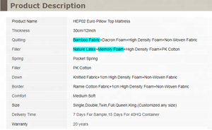 Honeymoon springwell เตียงยางพับได้หรูหราพร้อมฟูกที่นอนซูเปอร์ซิงเกิ้ลหมอนไม้ไผ่ด้านบนกระเป๋าที่นอนสปริง - Product Image 2