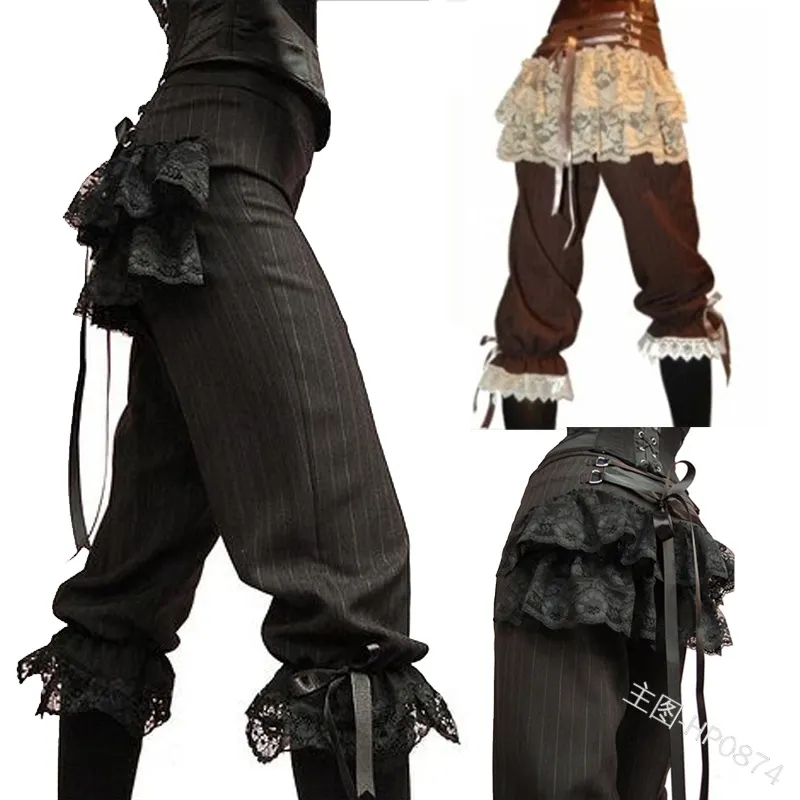 Ecowalson nouvelle mode femmes gothique Steampunk taille élastique pantalon Vintage dame Pirate dentelle Patchwork pantalons décontractés loisirs pantalon