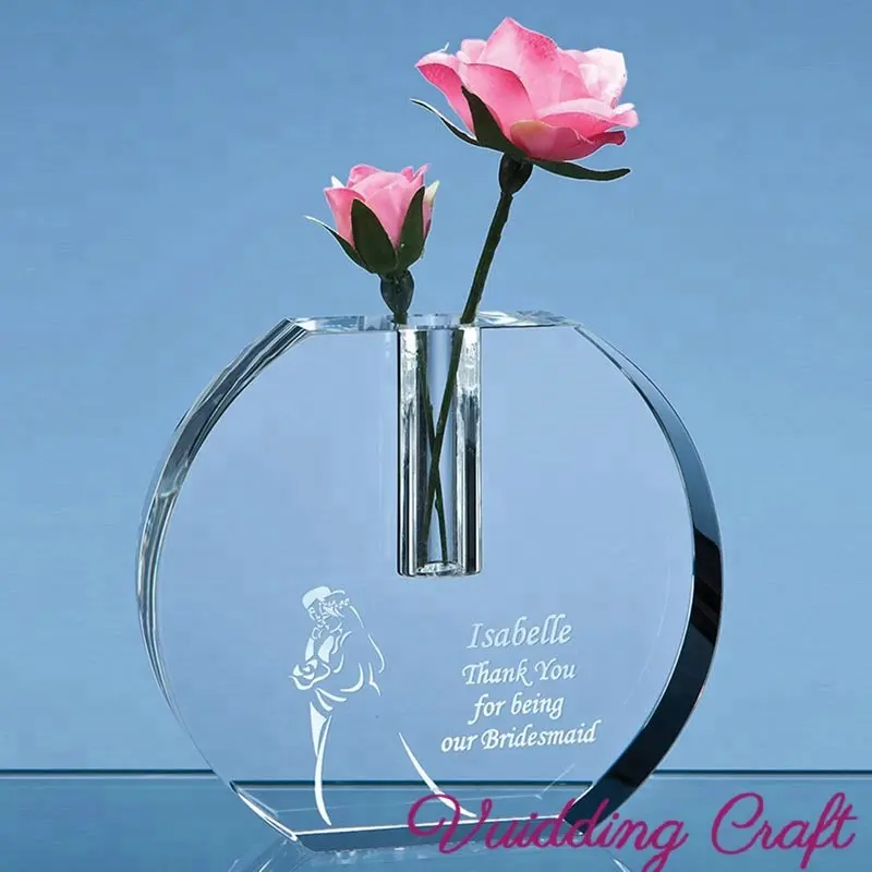 Custom Glass Engrave Crystal Round Vase For Wedding Memory