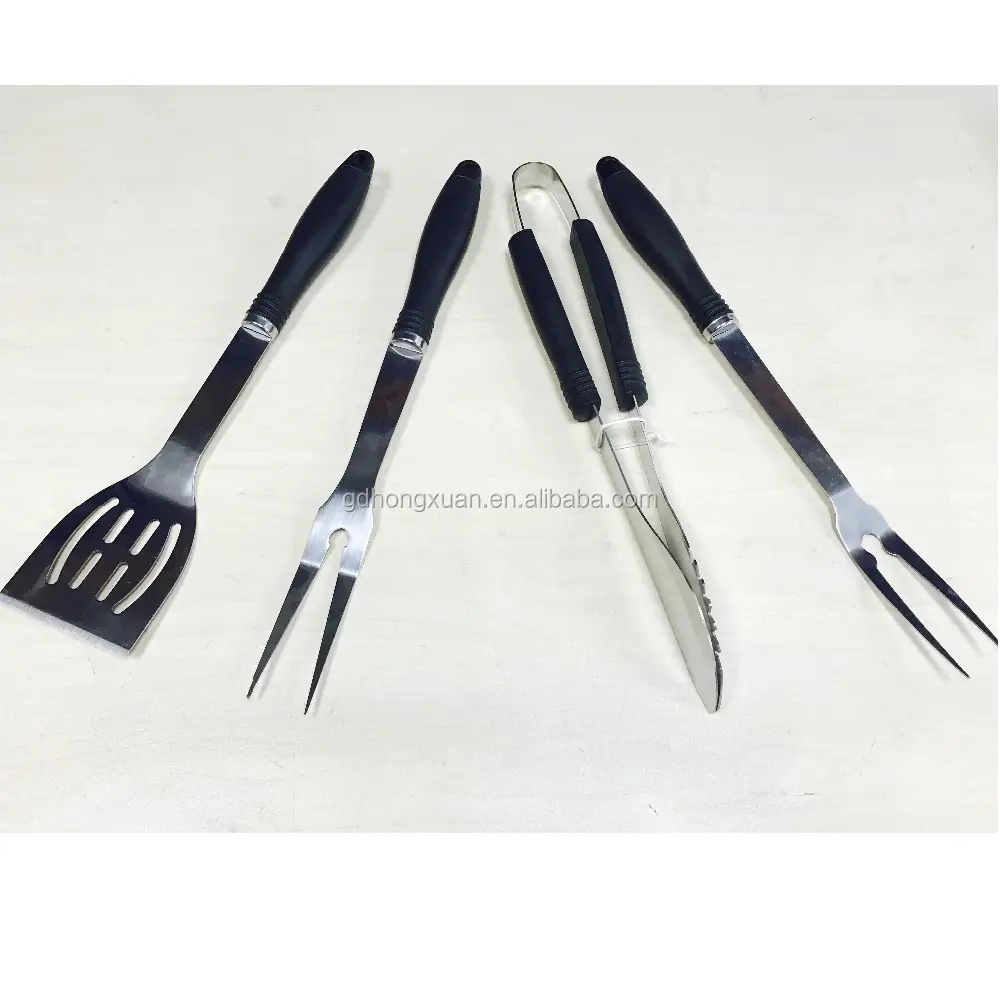 Solid stainless steel BBQ tools heat resistance PP plastic handle bar barbecue utensil set with aluminium case