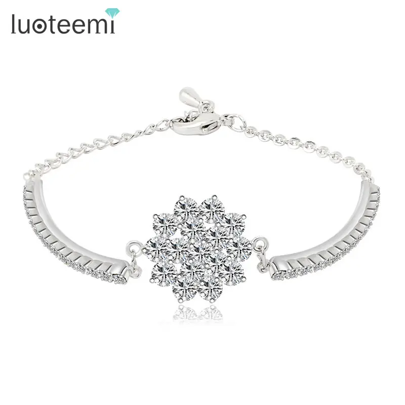 LUOTEEMI Charm Luxury White Gold CZ Stone accessori Flower Designer Femme Fashion Jewelry bracciale & Bangle