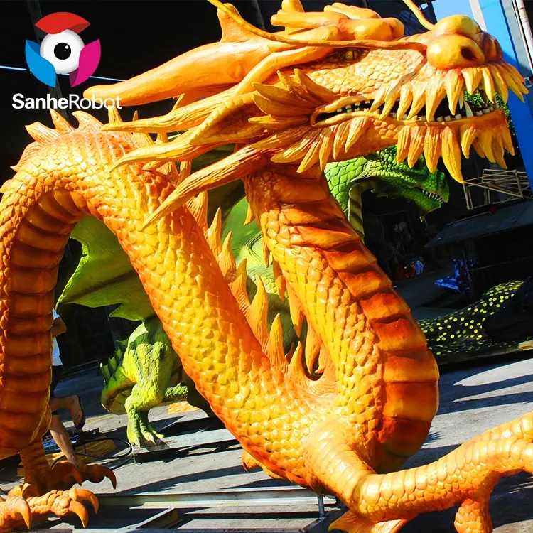 Garden Statues Life Size Silicone Rubber Golden Asian Lung Chinese Dragon