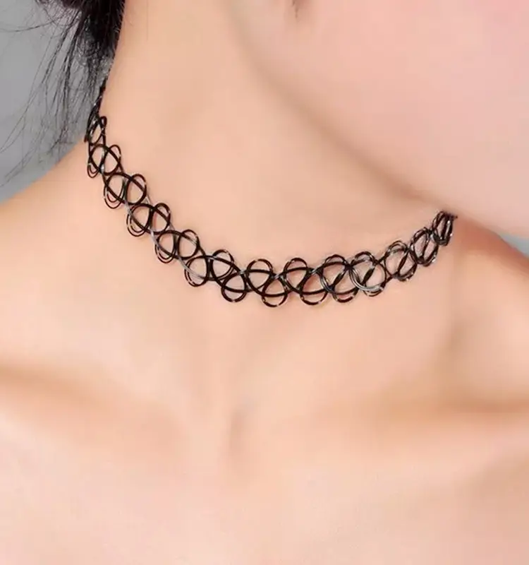 ขายส่งการออกแบบที่เรียบง่าย Clavicle Choker 12 ชิ้น/เซ็ตยืดหยุ่นลวดปลาสร้อยคอพลาสติก Tattoo Choker สร้อยคอ