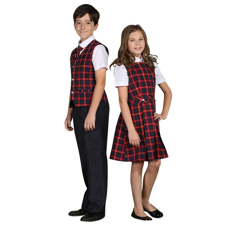 Uniformi scolastiche internazionali della malesia ragazzi e ragazze scuola Plaid gilet abito a pieghe alte set uniformi scolastiche