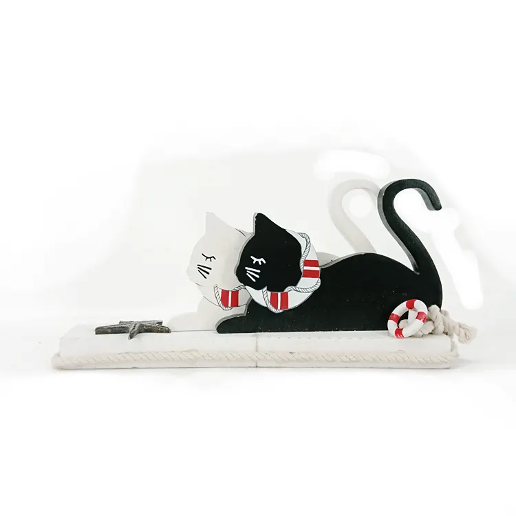 White Cat & Black Cat Design Free Stand Wooden Craft Carve Home Decor & Souvenir & Gift