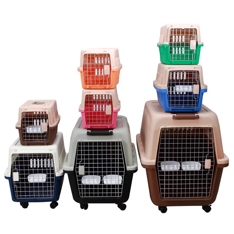 Hot Selling Air Transport Box Pet Dog Travel Carrier Kooien Draagbare Plastic Hond Carrier Multi Maten