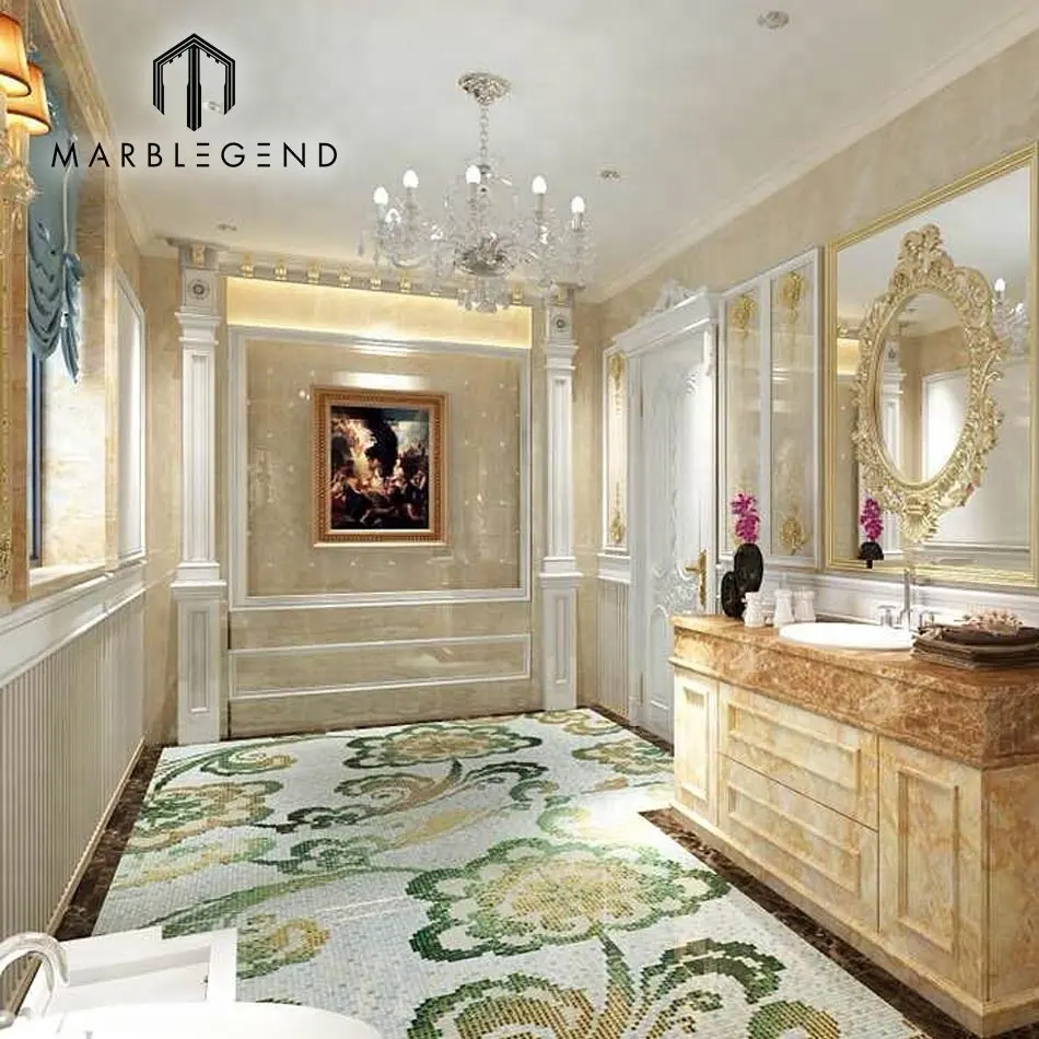 건축 자재 대리석 모자이크 아트 바닥 타일 디자인 럭셔리 빌라 베이지 대리석 욕실 인테리어 디자인