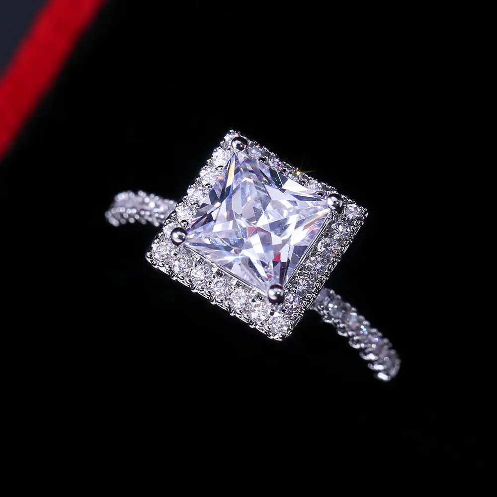Fedi nuziali eleganti con zirconi cubici CAOSHI anello di fidanzamento in argento 925 anelli Bijoux anelli quadrati donna