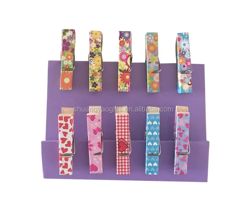 Wooden peg with beautiful printing LOGO wooden mini clips gifts for home decoration