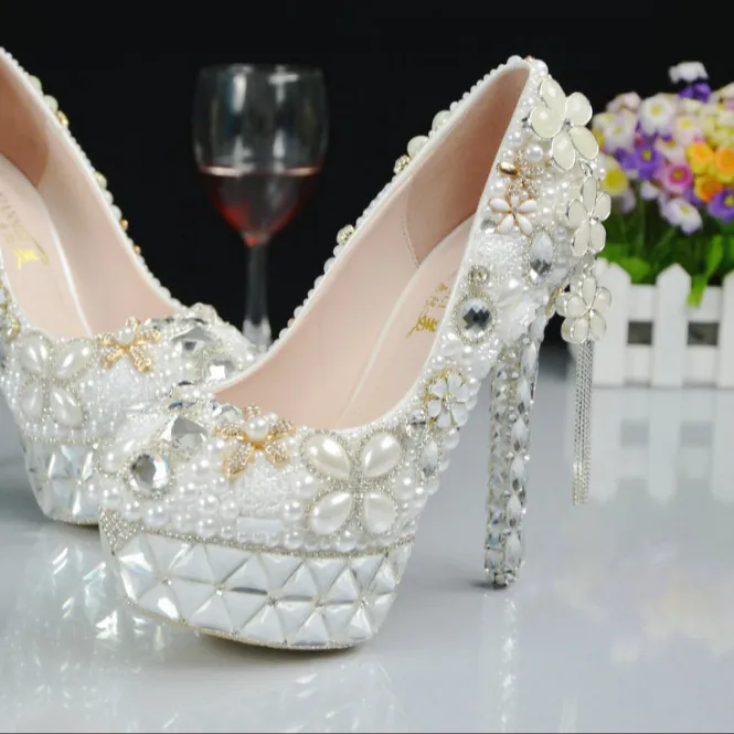 BS035 scarpe con tacco Ultra alto con strass di lusso scarpe con cristalli di perle scarpe da sposa belle scarpe per la sposa