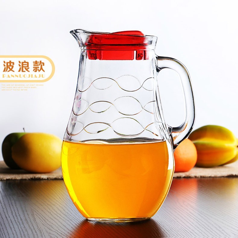 High quality 1.3L glass Jug & glass Pitcher with plastic lid Glass drinking jug