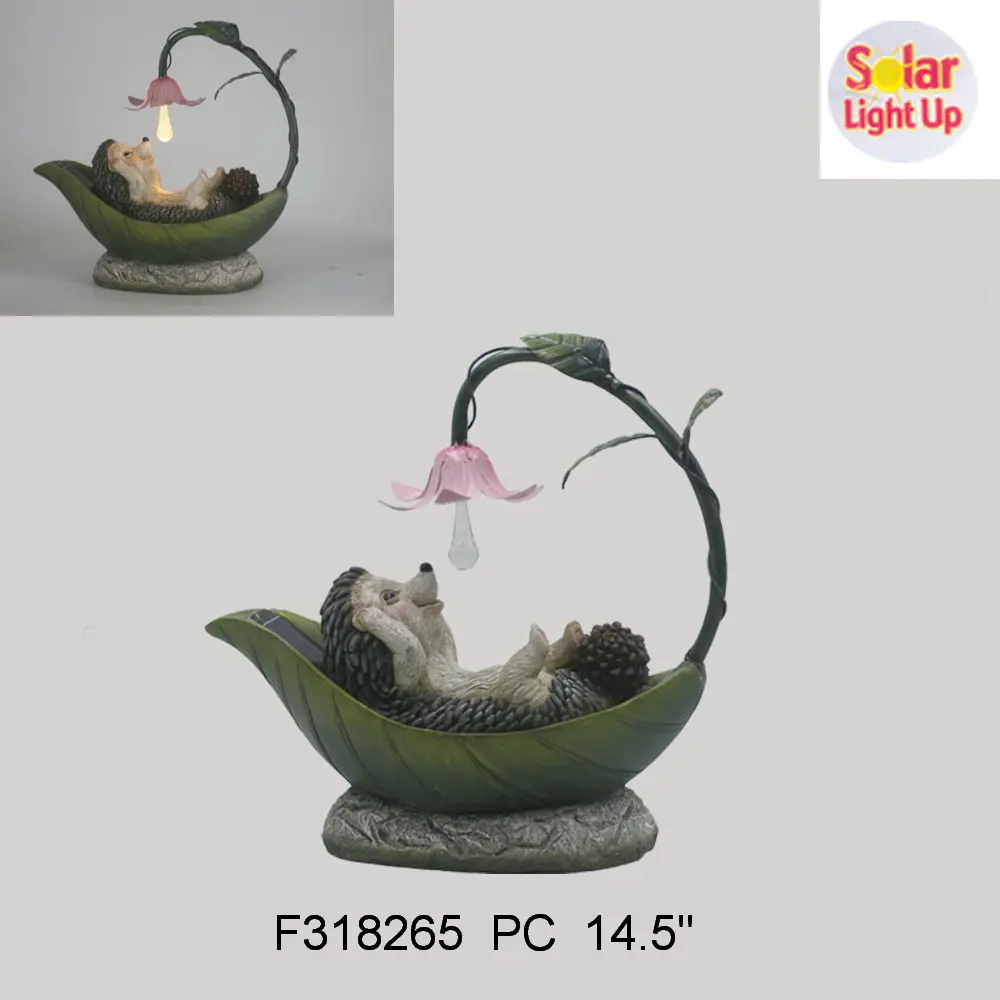 Polyresin Garden Decor Hedgehog Relax In Bed With Solar