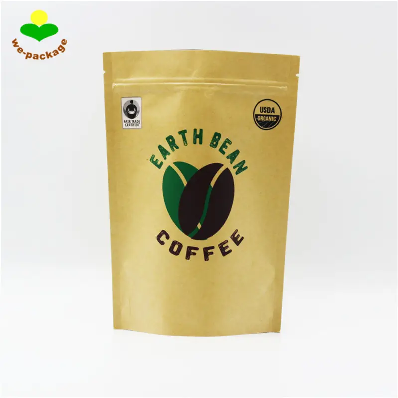 50g di blocco Zip Kraft Carta di Imballaggio Per Alimenti Sacchetto di Caffè