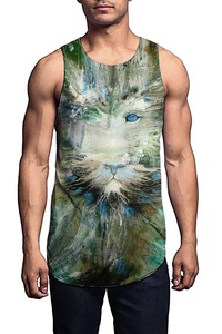 Fornecimento de fábrica Sublimação Digital Personalizada Impressão Loose Fit Oversized Long Tank Tops para Homens 3D Padrão Emblema Botão Beading