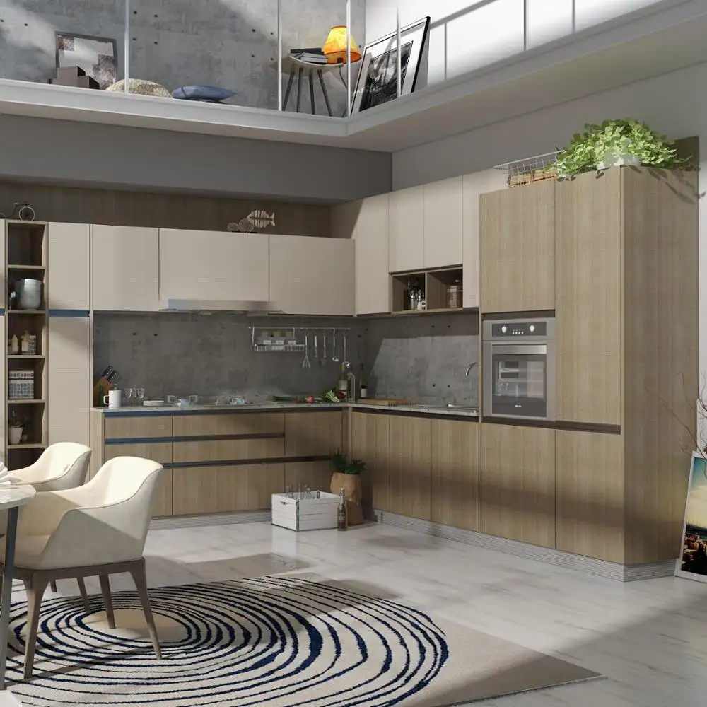Yeni tasarım kontrplak karkas fiber mutfak dolabı modeli l şekilli modüler mutfak tasarımları