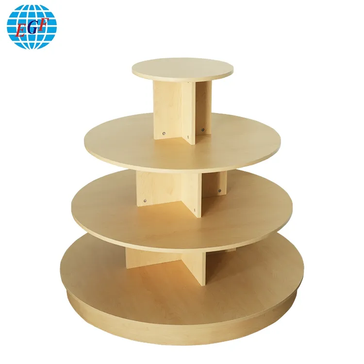 Commercial wood top garments 4 tiered retail display round table
