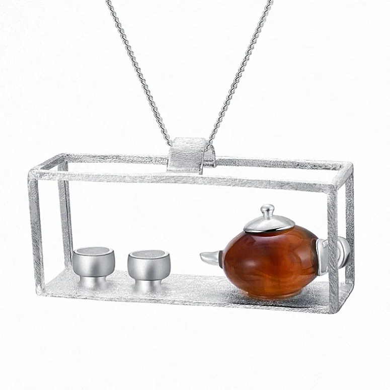 Модный дизайн, кулон из стерлингового серебра 925 пробы с янтарным драгоценным камнем для женщин