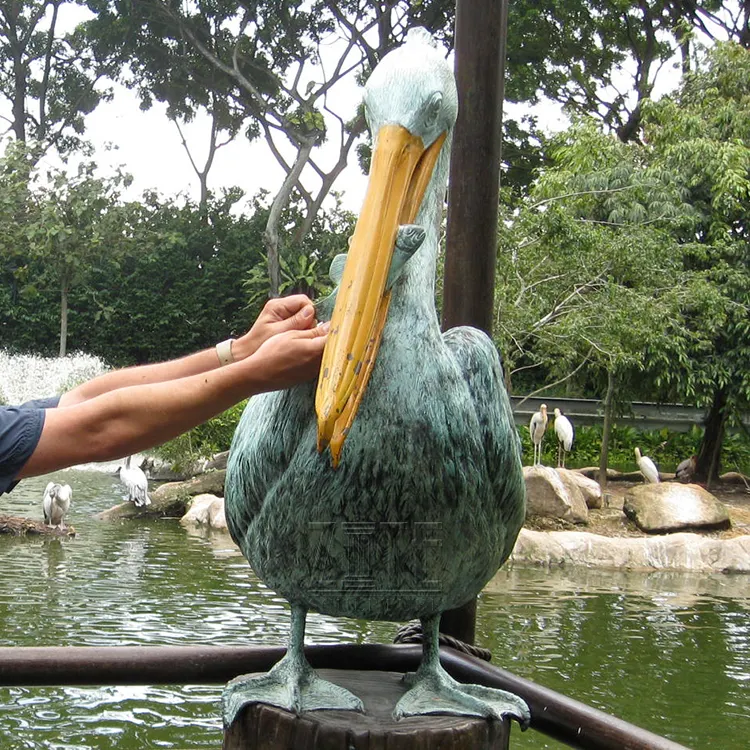 Kích Thước Cuộc Sống Trang Trí Brass Animal Điêu Khắc Bronze Pelican Tượng